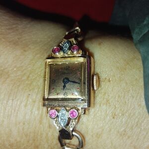 Antique 14k gold diamond ruby woman's watch
